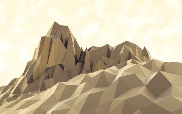 yellow low poly mountain landscape 3d render illustration - Photo, Image