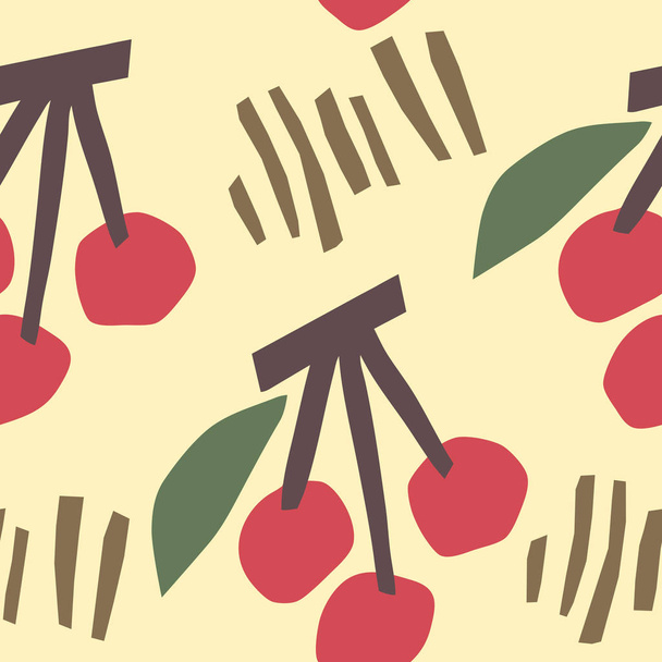 Seamless pattern with cherry. Modern textile, greeting card, poster, wrapping paper designs. Hand-drawn illustration. - Vector, Image
