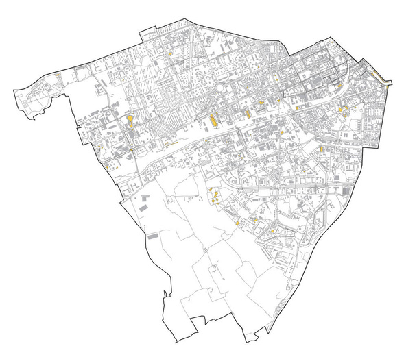 Mapa de satélite de Milão, ruas e construção da área número 6, municípios número seis. Lombardia. Itália
 - Vetor, Imagem