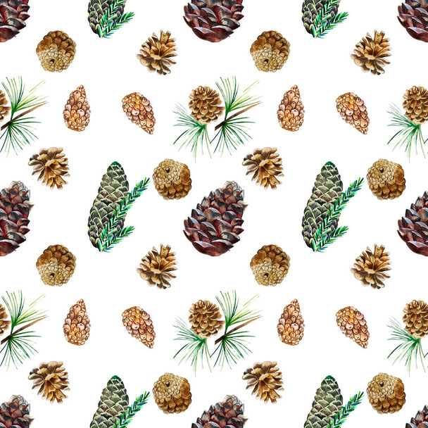 seamless pattern cones watercolor. illustration - Fotó, kép