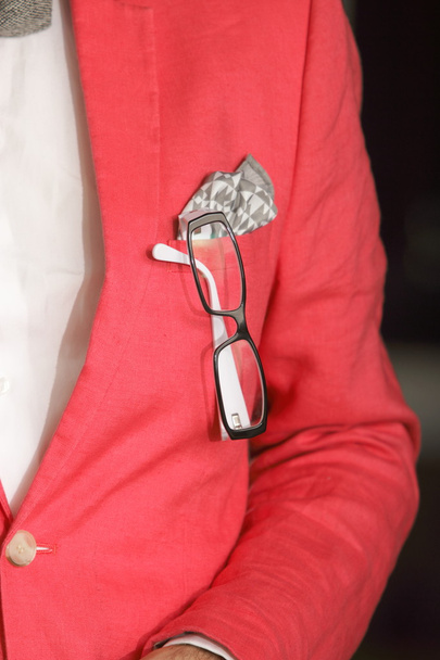 Red jacket handkerchief glasses in buttonhole - Foto, afbeelding