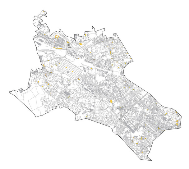 Mapa de satélite de Milão, ruas e construção da área número 8, municípios número oito. Lombardia. Itália
 - Vetor, Imagem