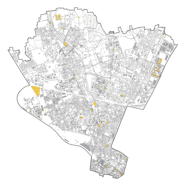 Mapa de satélite de Milão, ruas e construção da área número 9, municípios número nove. Lombardia. Itália
 - Vetor, Imagem