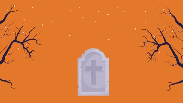 Halloween escena oscura con cementerio
 - Metraje, vídeo