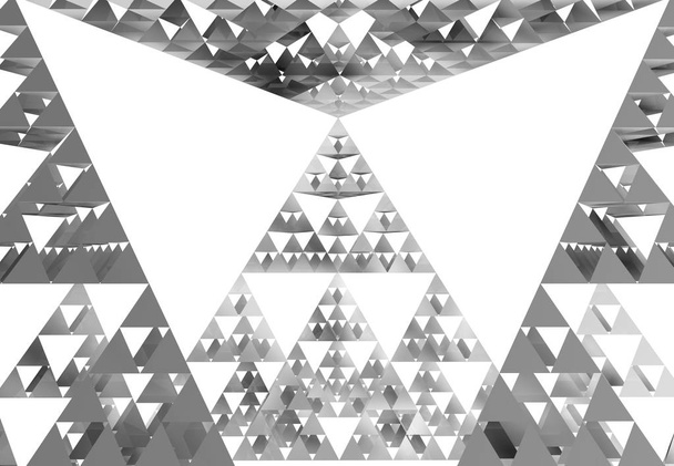 Triangolo grigio Sierpinski primo piano su sfondo bianco. È un frattale con la forma complessiva di un triangolo equilatero, suddiviso ricorsivamente in triangoli equilateri più piccoli. Illustrazione 3D
 - Foto, immagini