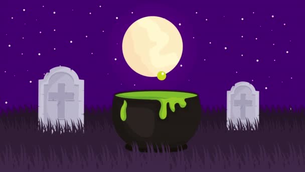 Halloween dark scene with cauldron in cemetery
 - Кадры, видео