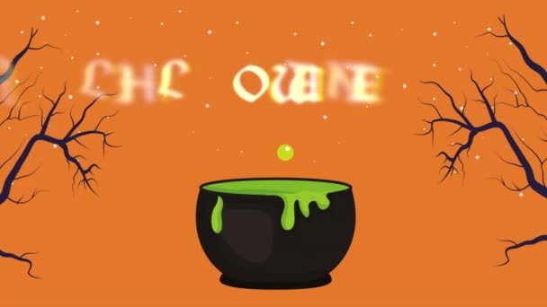 Halloween dark scene with cauldron and branches
 - Кадры, видео
