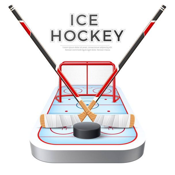 Διάνυσμα 3d πάγο hockey σταυρωμένα μπαστούνια με δίσκο - Διάνυσμα, εικόνα