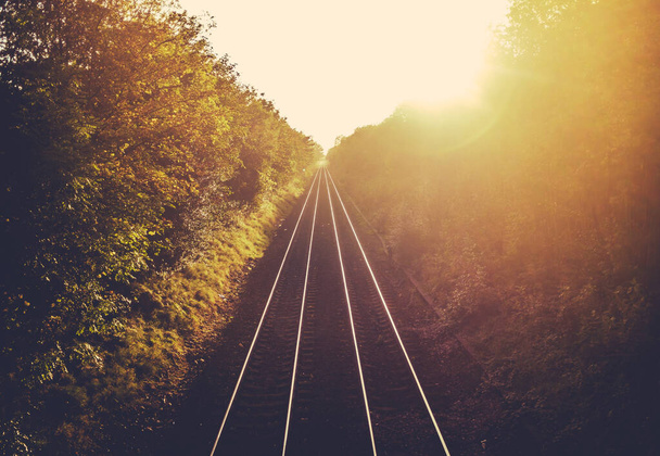 Tren rayları gün batımında - Fotoğraf, Görsel