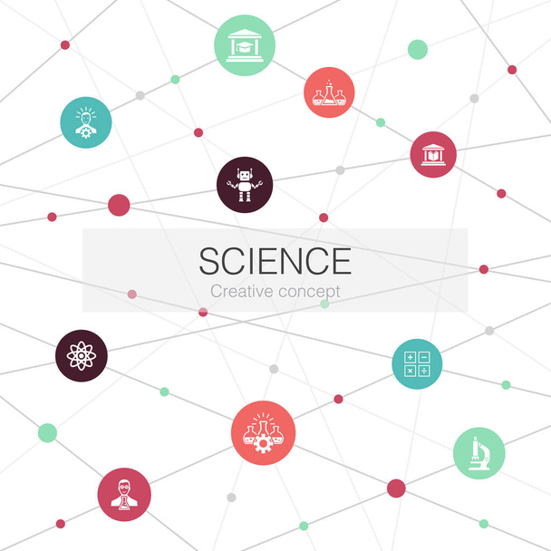 Wetenschap trendy web template met eenvoudige iconen. Bevat elementen als uitvinding, fysica, laboratorium - Vector, afbeelding