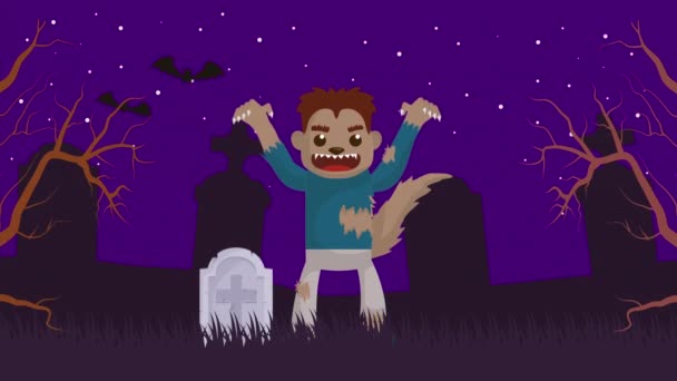 Halloween dunkle Szene mit Werwolf auf Friedhof - Filmmaterial, Video