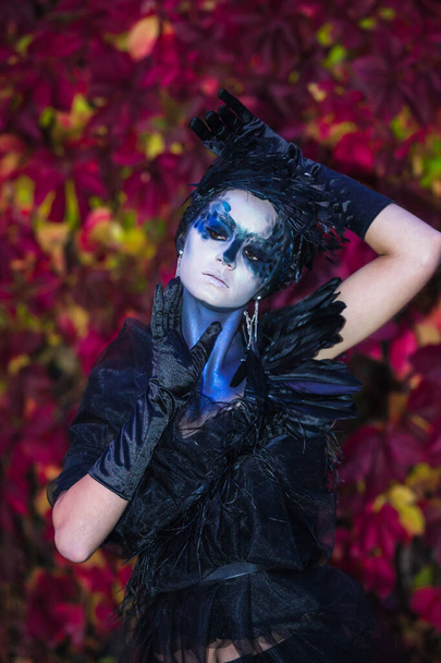 Halloween photo shoot Day of the dead on a red background in autumn - 写真・画像