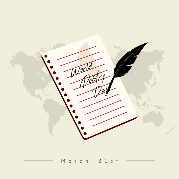 Journée mondiale de la poésie le 21 mars avec plume d'oie écrit "Journée mondiale de la poésie" texte sur papier
 - Vecteur, image