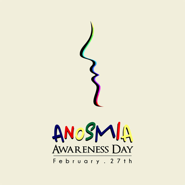 Anosmia Día de conciencia el 27 de febrero con la boca coloreada y la nariz línea de dibujos animados de arte Concepto Diseño
 - Vector, Imagen