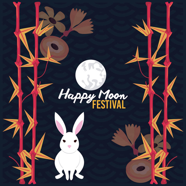 Tarjeta del festival de la luna feliz con conejos
 - Vector, imagen