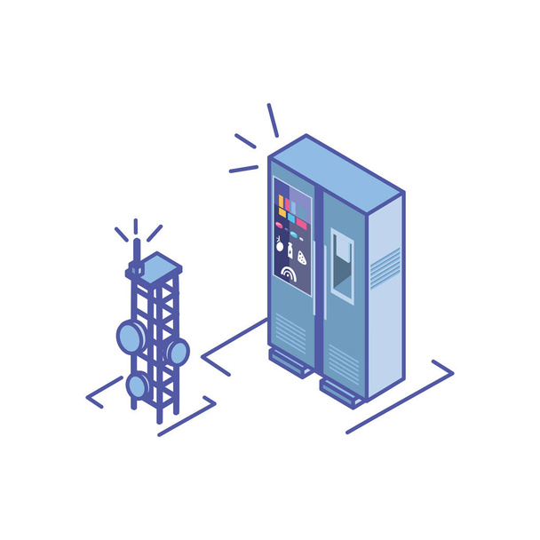 intelligens hűtőszekrény telekommunikációs torony fehér háttérrel - Vektor, kép