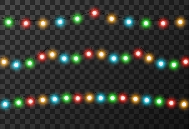 Christmas lights isolated on transparent background, vector illustration - Vector, Image