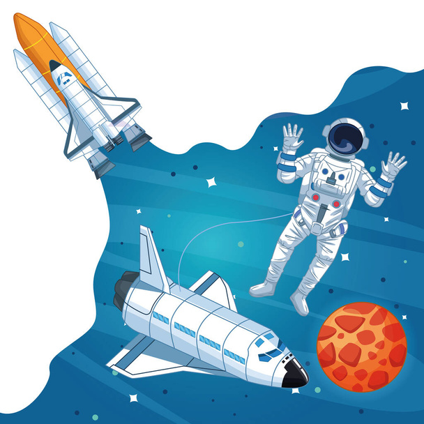 Astronaut v galaxii kreslený - Vektor, obrázek