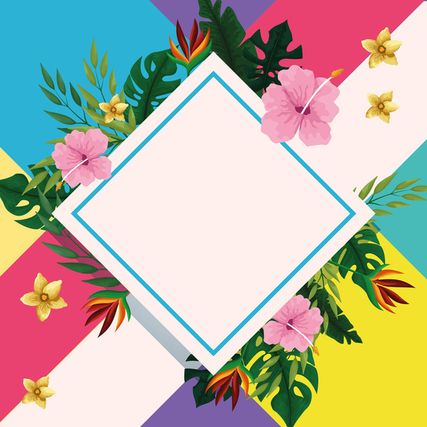 Summer diamond frame with tropical flowers - Vector, imagen
