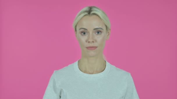 Young Woman Celebrating Success Isolated on Pink Background - Кадри, відео