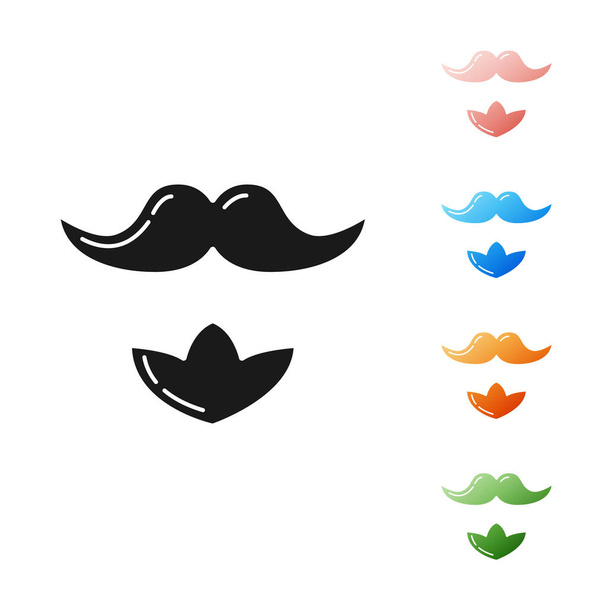 Black Mustache and beard icon isolated on white background. Barbershop symbol. Facial hair style. Set icons colorful. Vector Illustration - Vector, imagen