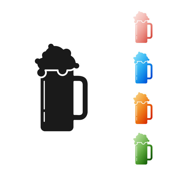 Fekete pohár sör ikon elszigetelt fehér háttérrel. Állítsa be az ikonok színes. Vektorillusztráció - Vektor, kép