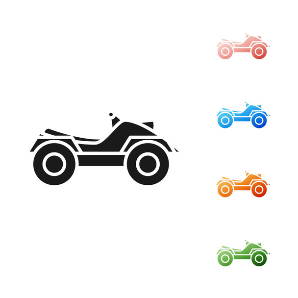 Preto All Terrain Veículo ou ATV motocicleta ícone isolado no fundo branco. Bicicleta Quad. Desporto extremo. Definir ícones coloridos. Ilustração vetorial
 - Vetor, Imagem