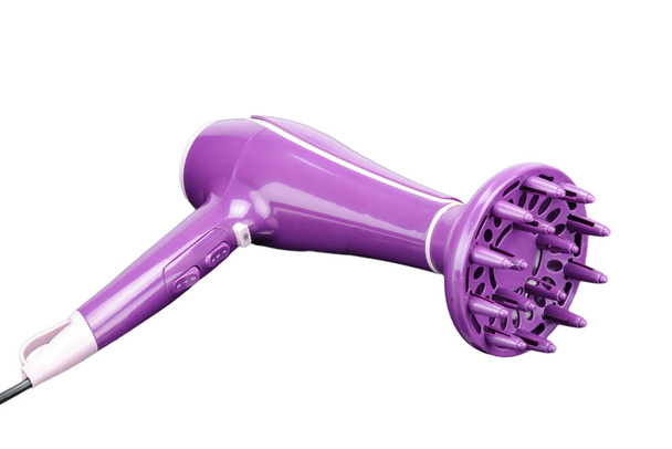 Pink hair dryer with diffuser isolated on the white background - Foto, afbeelding