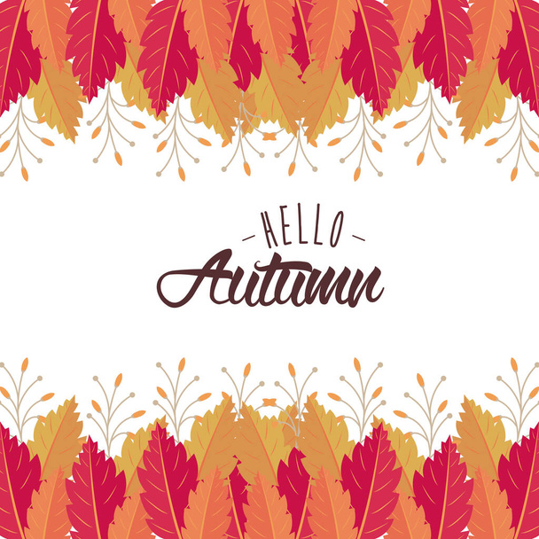 Hello autumn card with leaves cartoons - Vetor, Imagem