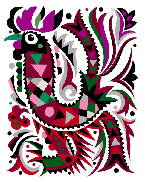 Vector drawn rooster pattern. Isolated on white background. - Vetor, Imagem