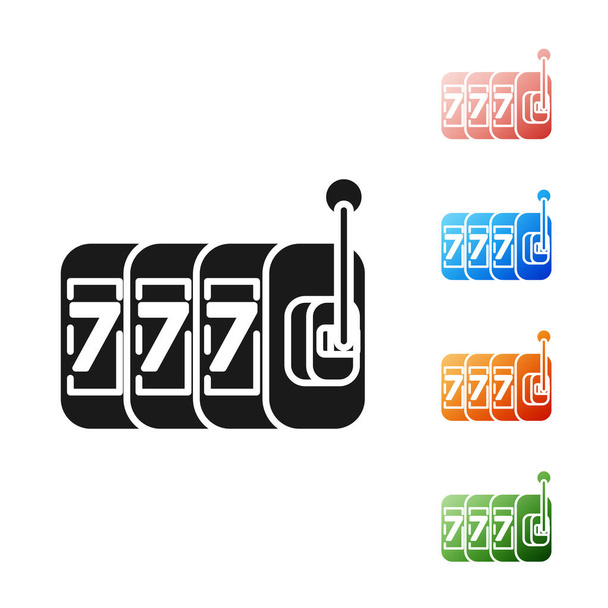 schwarzer Spielautomat mit glücklichen sieben Jackpot-Symbol isoliert auf weißem Hintergrund. setzen Symbole bunt. Vektorillustration - Vektor, Bild