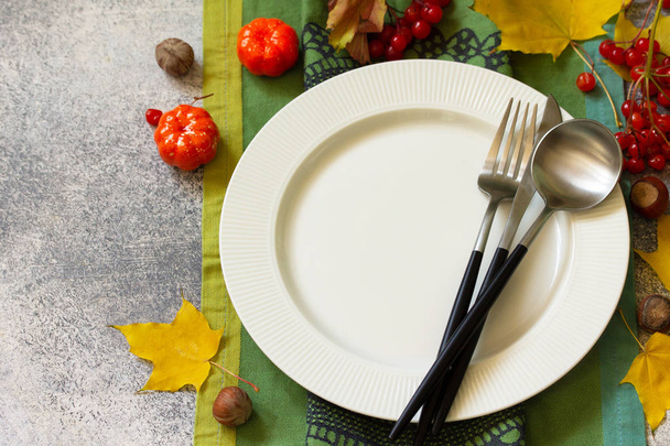 Autumn rustic table. Thanksgiving or autumn harvest table settin - Photo, Image