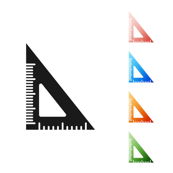Black Triangular ruler icon isolated on white background. Straightedge symbol. Geometric symbol. Set icons colorful. Vector Illustration - ベクター画像