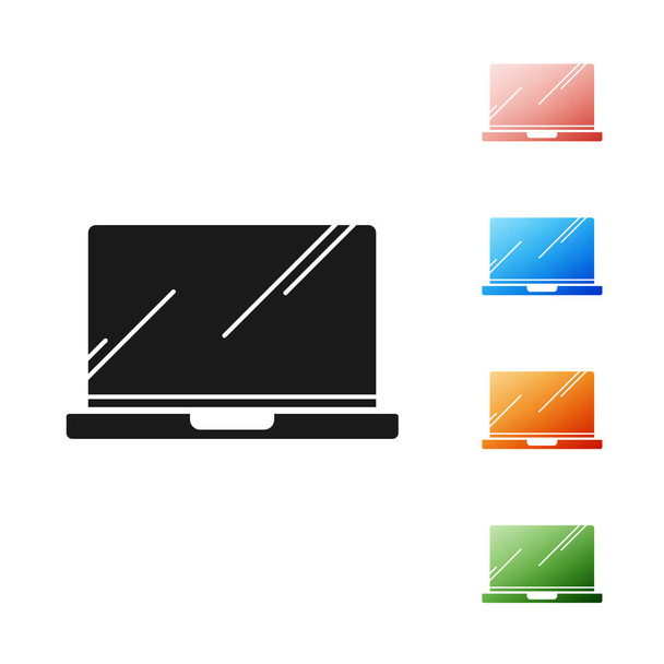 Beyaz arkaplanda siyah dizüstü bilgisayar simgesi izole edildi. Boş ekran işaretli bilgisayar defteri. Simgeleri renklendirin. Vektör İllüstrasyonu - Vektör, Görsel