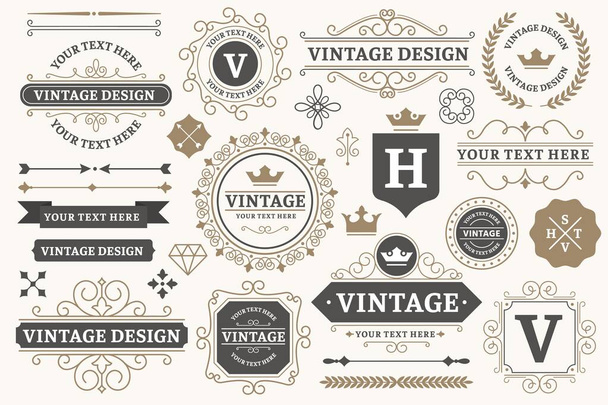 Vintage sign frames. Old decorative frame design, retro ornate label elements and luxurious vintage borders vector set - ベクター画像
