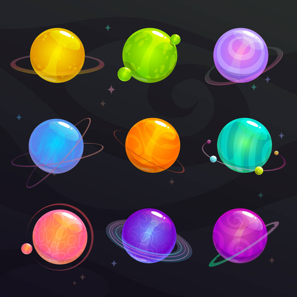 Cute colorful glossy planets. Fantsy colorful assets for game design. - Vektor, kép
