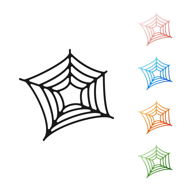 Musta Spider web kuvake eristetty valkoisella taustalla. Cobweb-kyltti. Hauskaa halloweenjuhlaa. Aseta kuvakkeet värikäs. Vektorikuvaus
 - Vektori, kuva