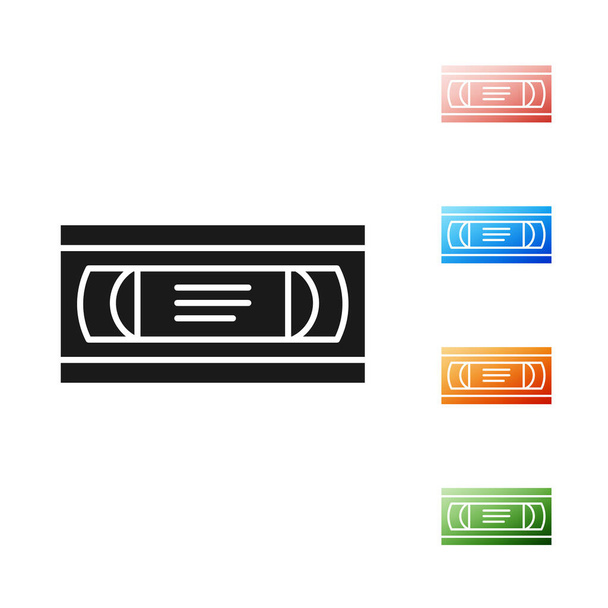 Icône cassette vidéo VHS noir isolé sur fond blanc. Définir des icônes colorées. Illustration vectorielle
 - Vecteur, image