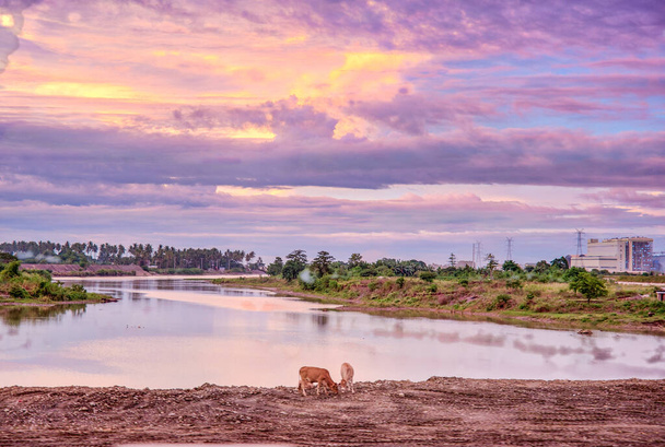 Pôr do sol no rio Tagoloan em Misamis Oriental, Filipinas
 - Foto, Imagem