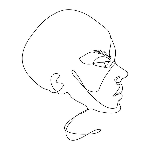Dibujo continuo del vector de línea. Silueta facial. Retrato abstracto
. - Vector, Imagen