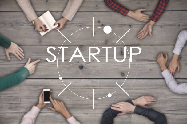 Top view of six People Working and Startup Business Concept - Fotoğraf, Görsel