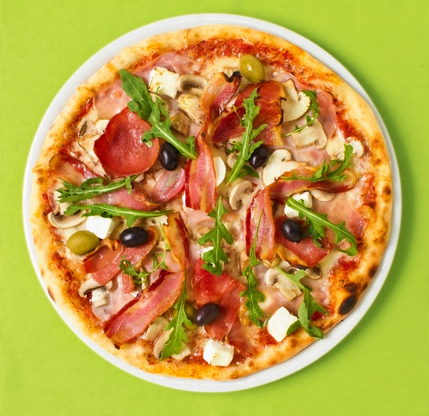 Pizza Overhead - Foto, afbeelding