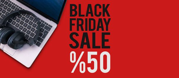 Black Friday sale shopping banner. Mockup of special day. Red and black color. - Photo, Image