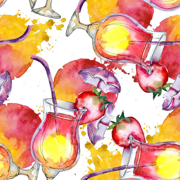 Alcoholic bar party cocktail drink. Watercolor background illustration set. Seamless background pattern. - 写真・画像
