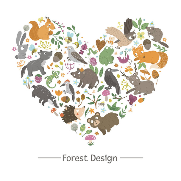 Διάνυσμα πλαίσιο με ζώα και στοιχεία του δάσους σε μαύρο backgroun - Διάνυσμα, εικόνα
