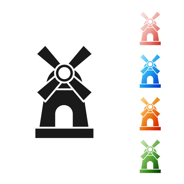 Black Windmill icon isolated on white background. Set icons colorful. Vector Illustration - Vector, Image