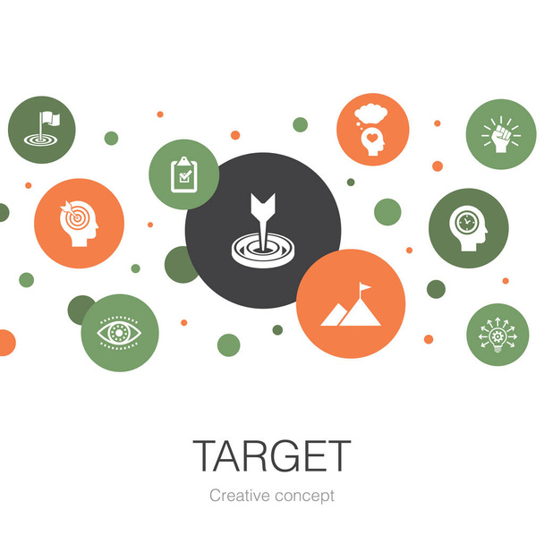 target trendy circle template with simple icons. Contains such elements as big idea, task, goal - Vector, Image
