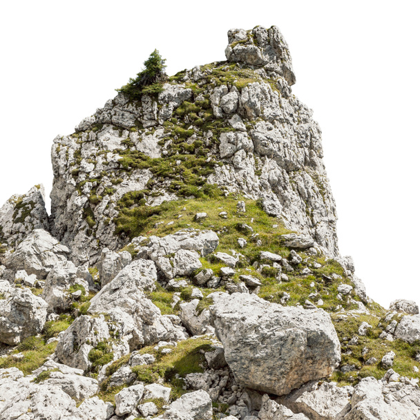 Mossy mountain cliff isolated on white background - Photo, Image
