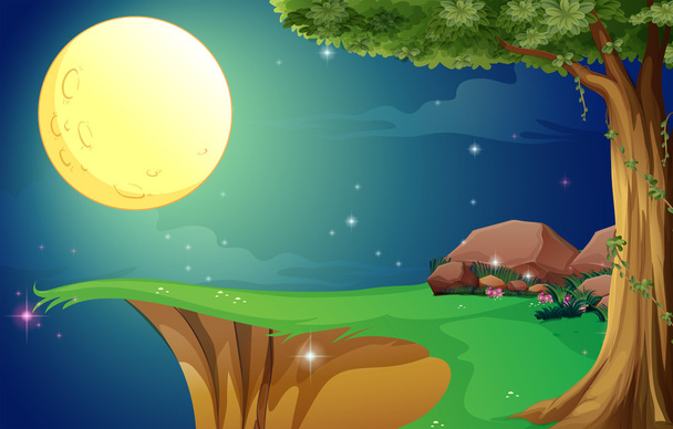 明るい満月と崖 - ベクター画像