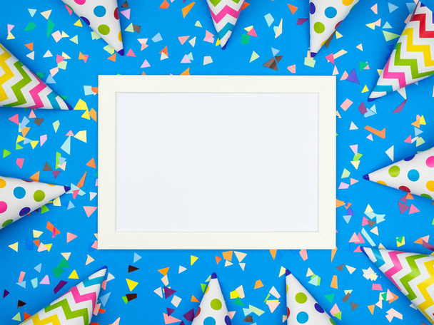 Blank card with different celebratory items - Фото, изображение